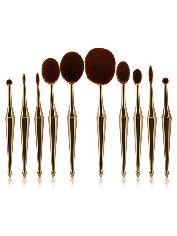 

10 Pcs Oval Toothbrush Mermaid Shape Makeup Brushes Set, Golden