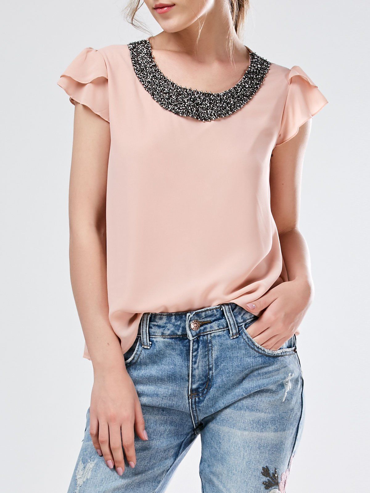 Perlé Volants Chemisier en mousseline  