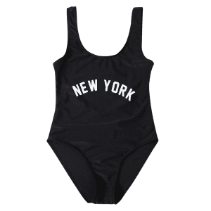 Black L High Cut Letter Unlined One Piece Swimsuit | RoseGal.com