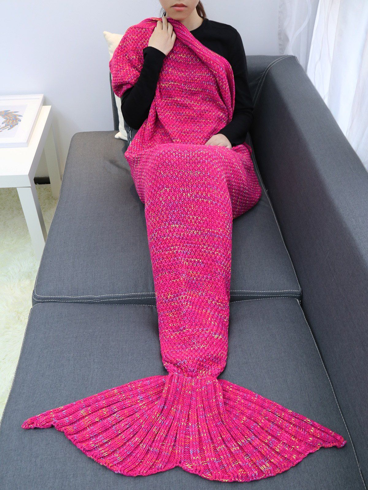 

Keep Warm Crochet Yarn Mermaid Blanket Throw, Plum