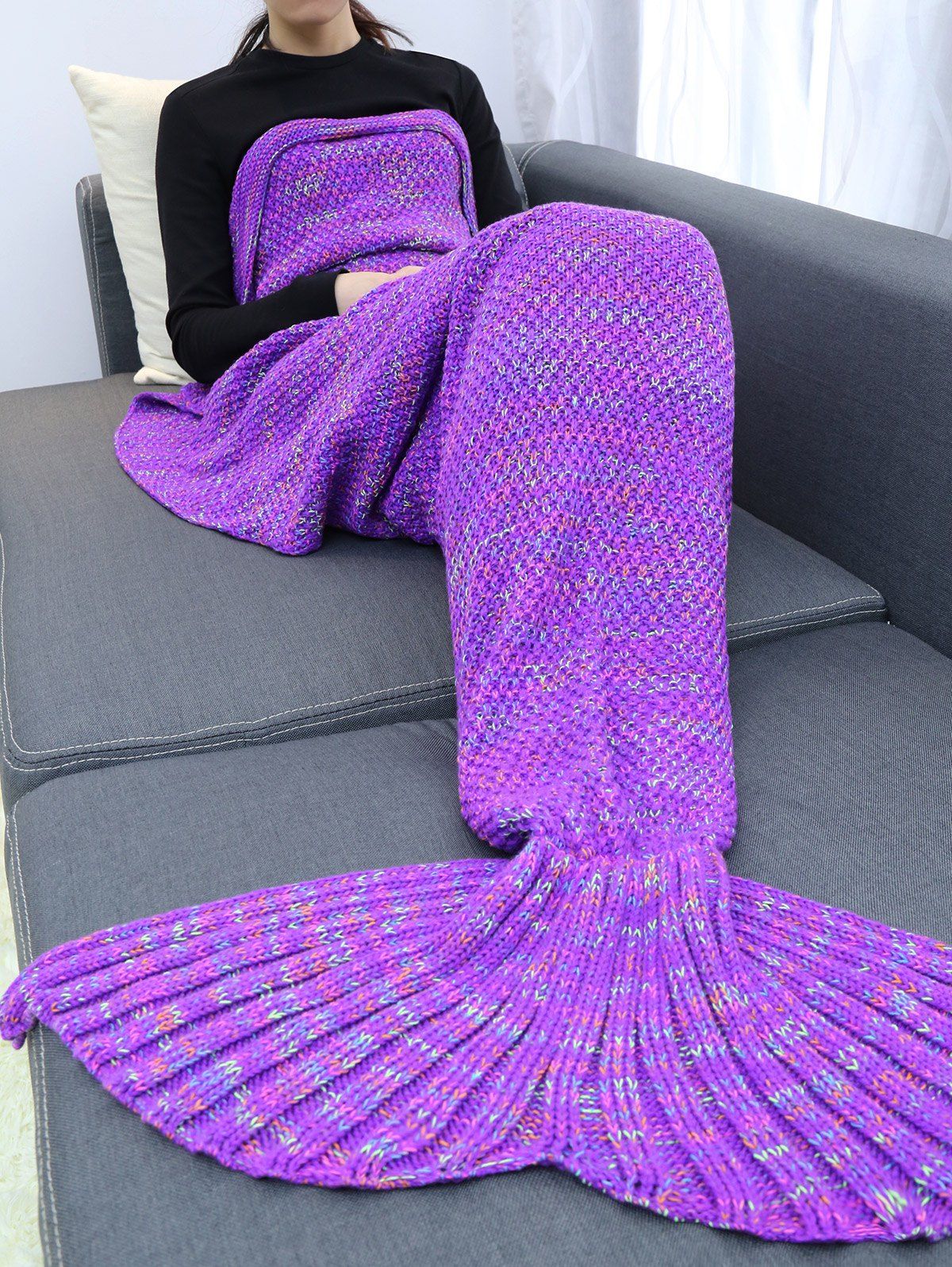 

Keep Warm Crochet Yarn Mermaid Blanket Throw, Purple