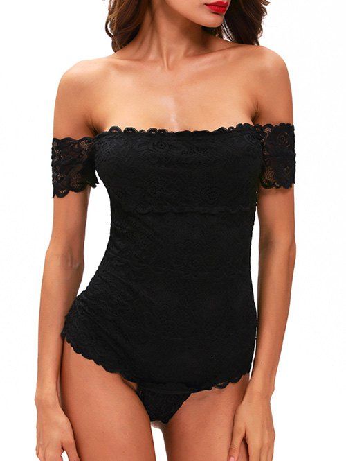 

Off The Shoulder Lace Bodysuit, Black