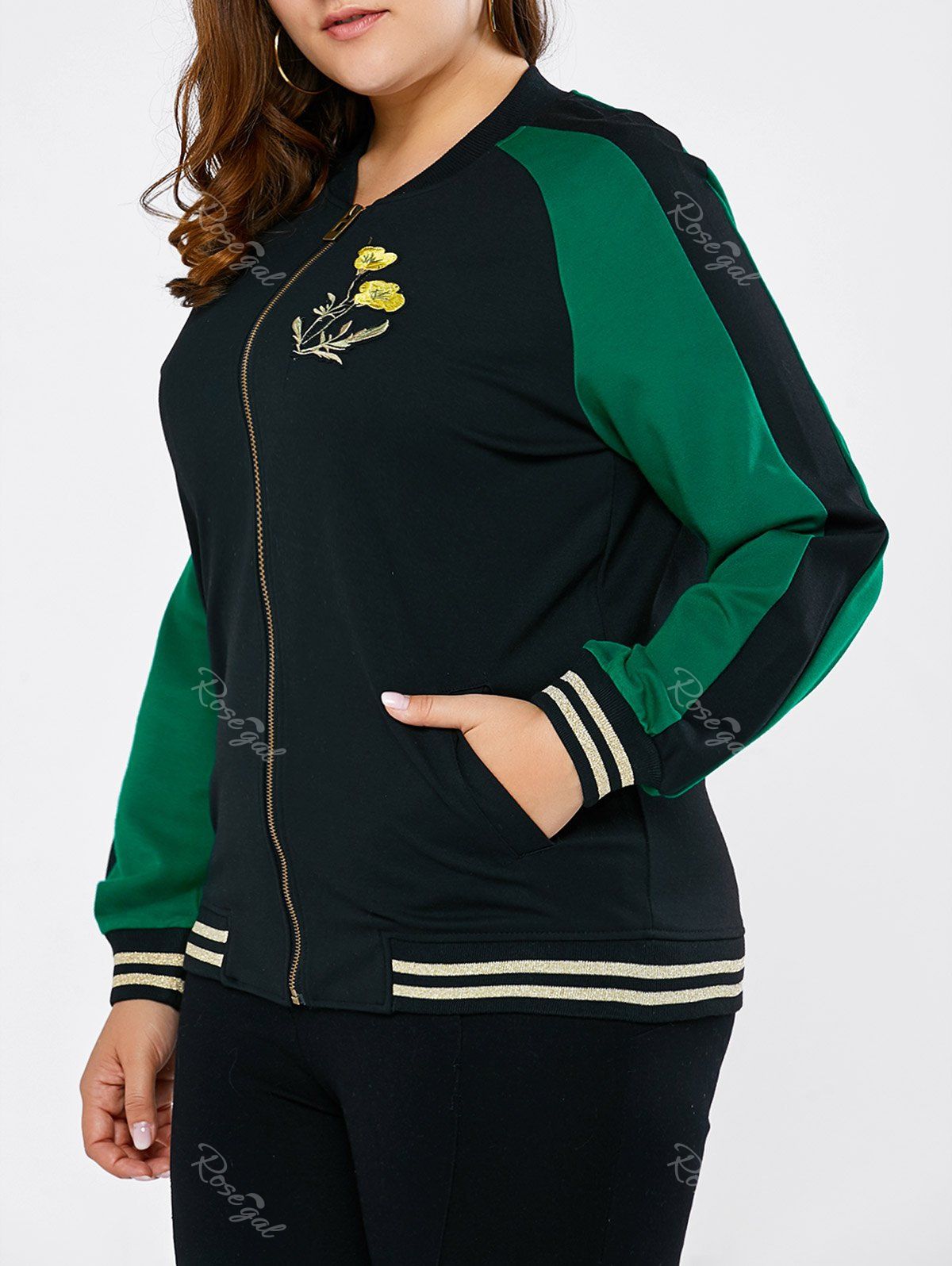 [37 OFF] Plus Size Raglan Sleeve Embroidered Baseball Jacket Rosegal