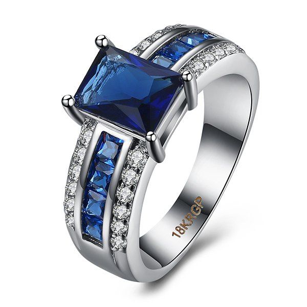 Blue 8 Rhinestone Artificial Sapphire Ring | RoseGal.com