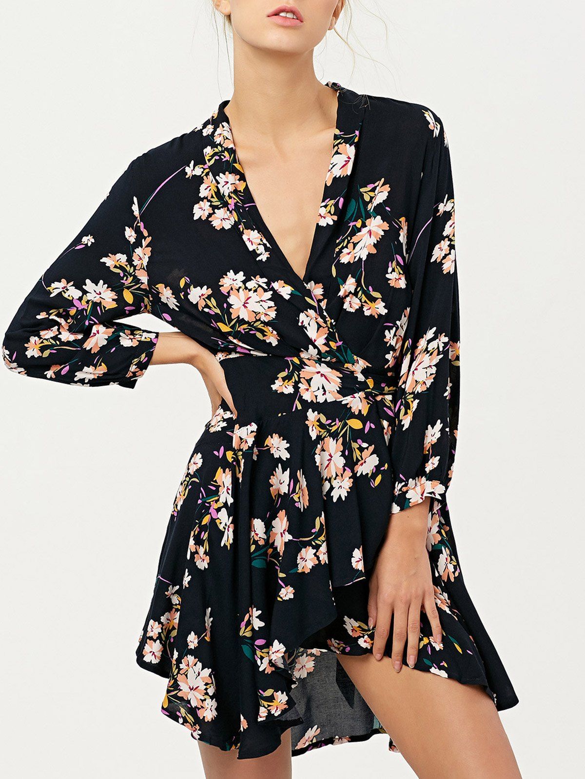 casual long sleeve wrap dress