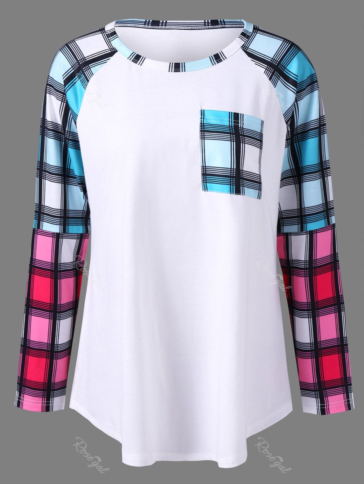 raglan shirt with plaid sleeves
