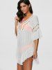 Pompon See-Through Crochet Tunic Beach Cover Up -  