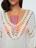 Pompon See-Through Crochet Tunic Beach Cover Up -  