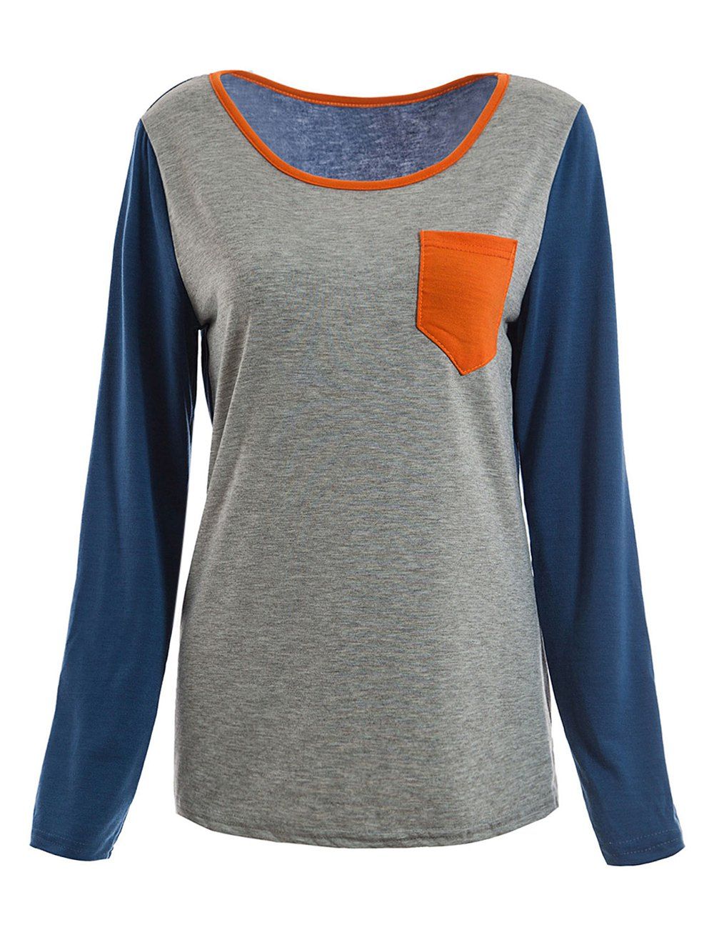 

Trendy Scoop Neck Color Matching Long Sleeves Women's T-Shirt, Gray