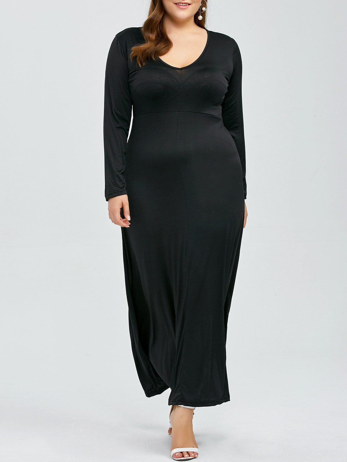 long sleeve v neck plus size