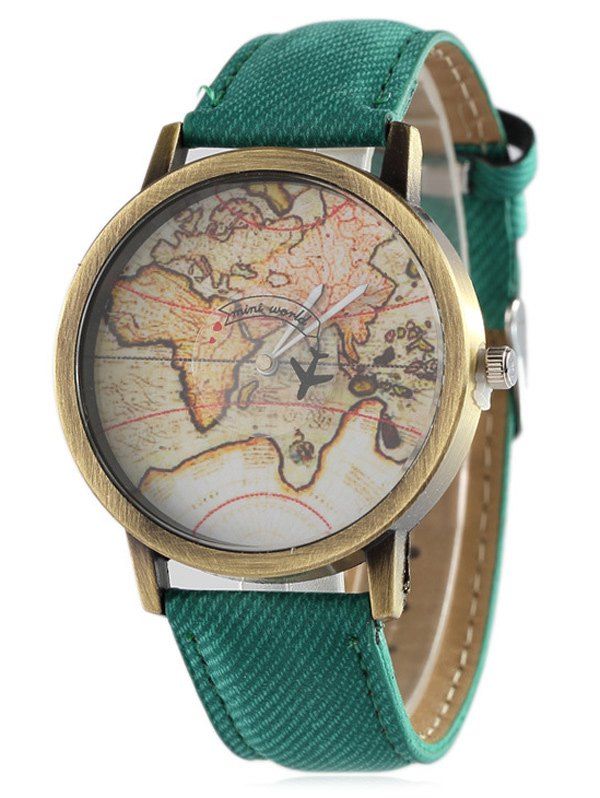 

Faux Leather Map Quartz Watch, Green