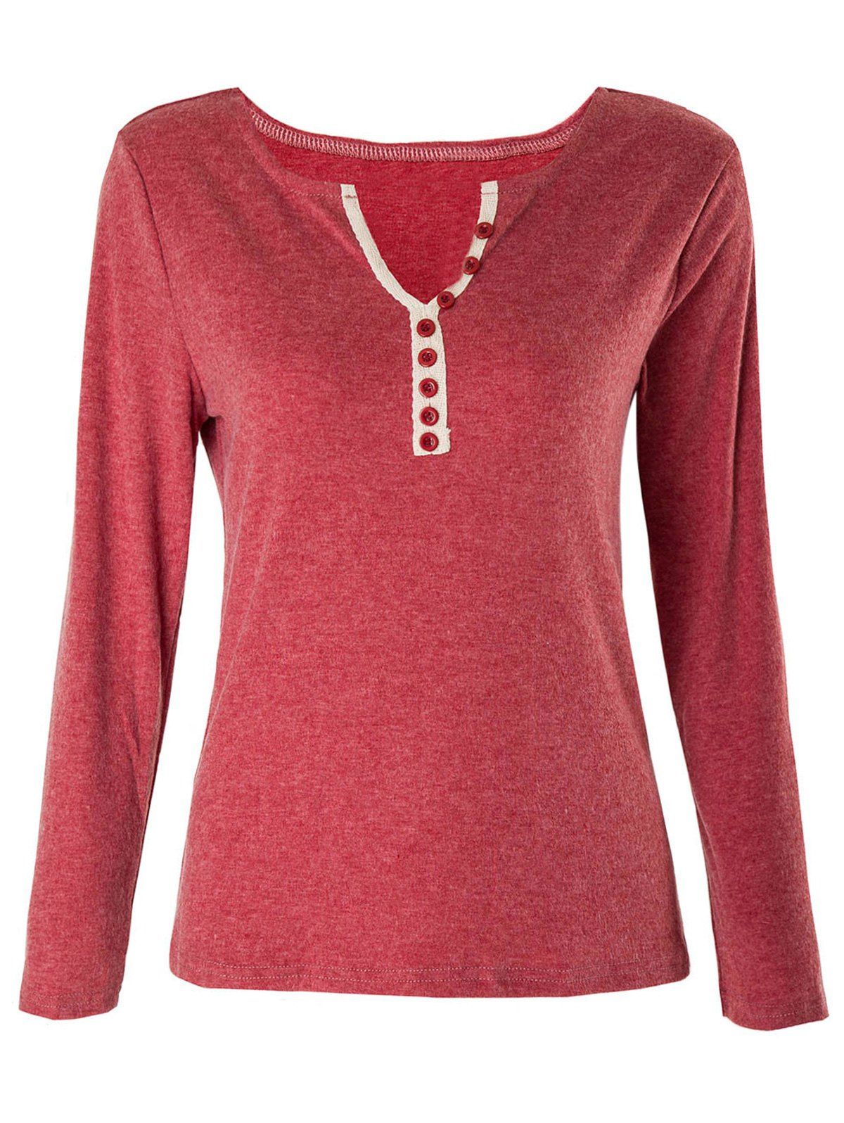 [85% OFF] Casual V-Neck Long Sleeve Button Design Women's T-Shirt | Rosegal