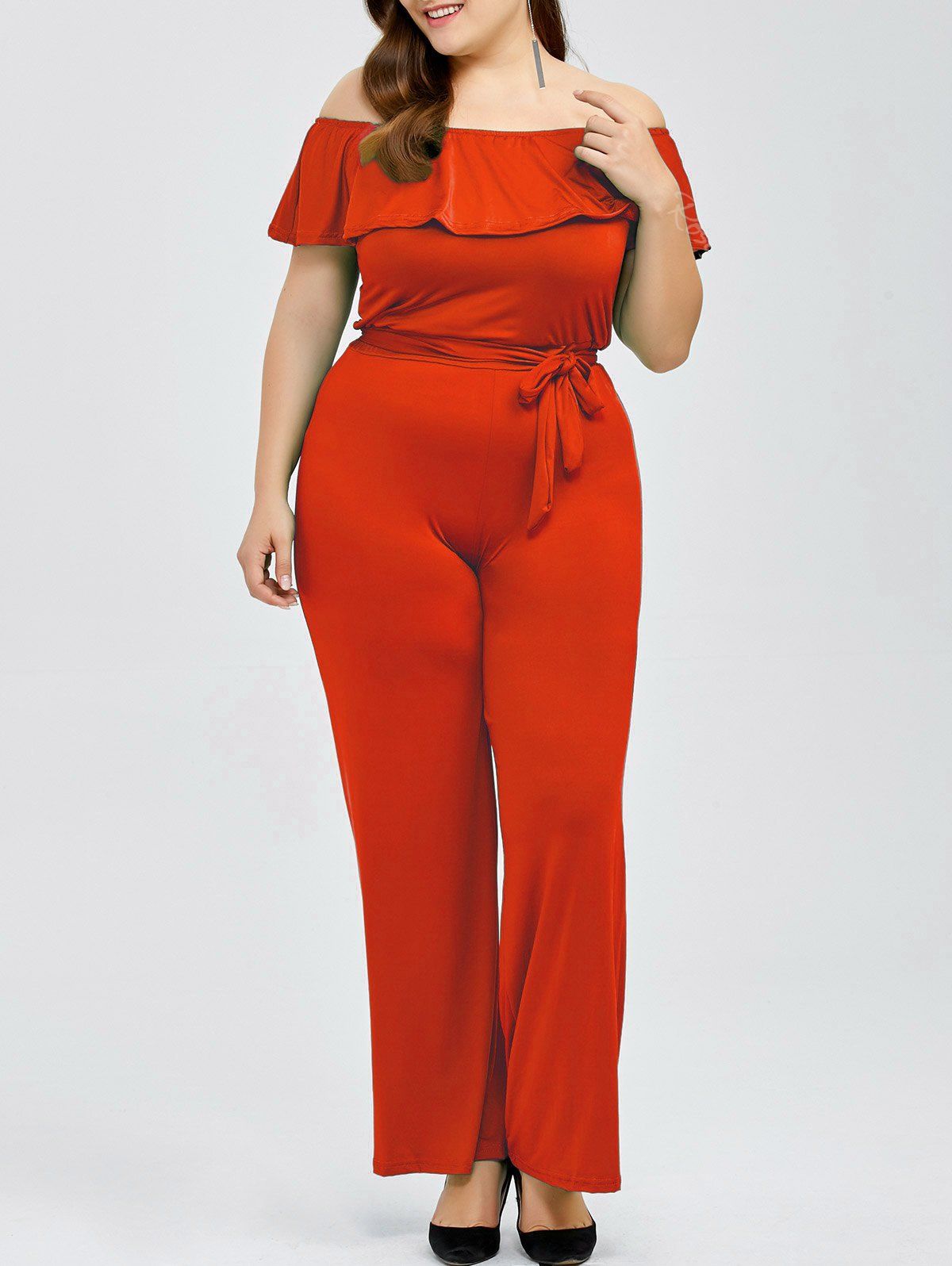 [23 Off] Off The Shoulder Flounce Plus Size Jumpsuit Rosegal