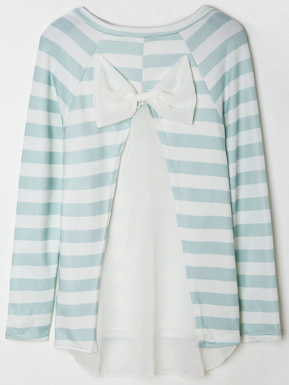 

Stylish Scoop Collar Long Sleeve Spliced Striped Women' Knitwear, White and green