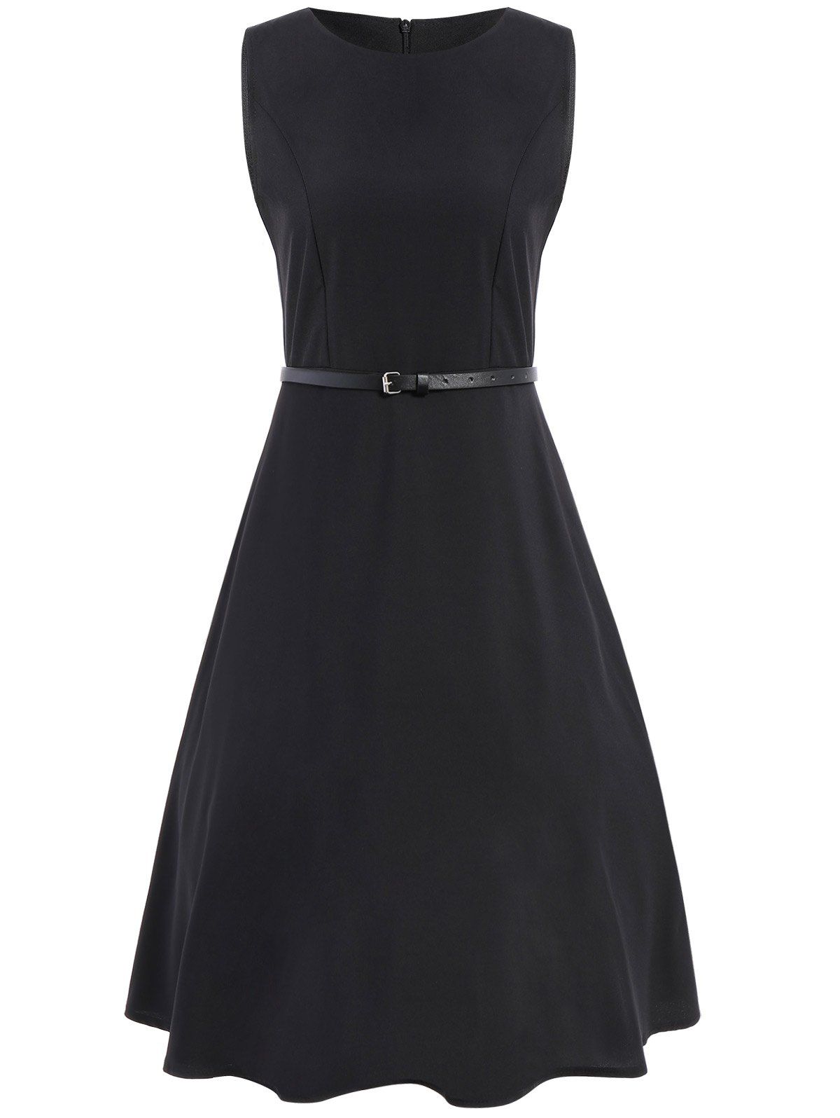 [48 OFF] Tea Length Swing Party Dress With Belt Rosegal