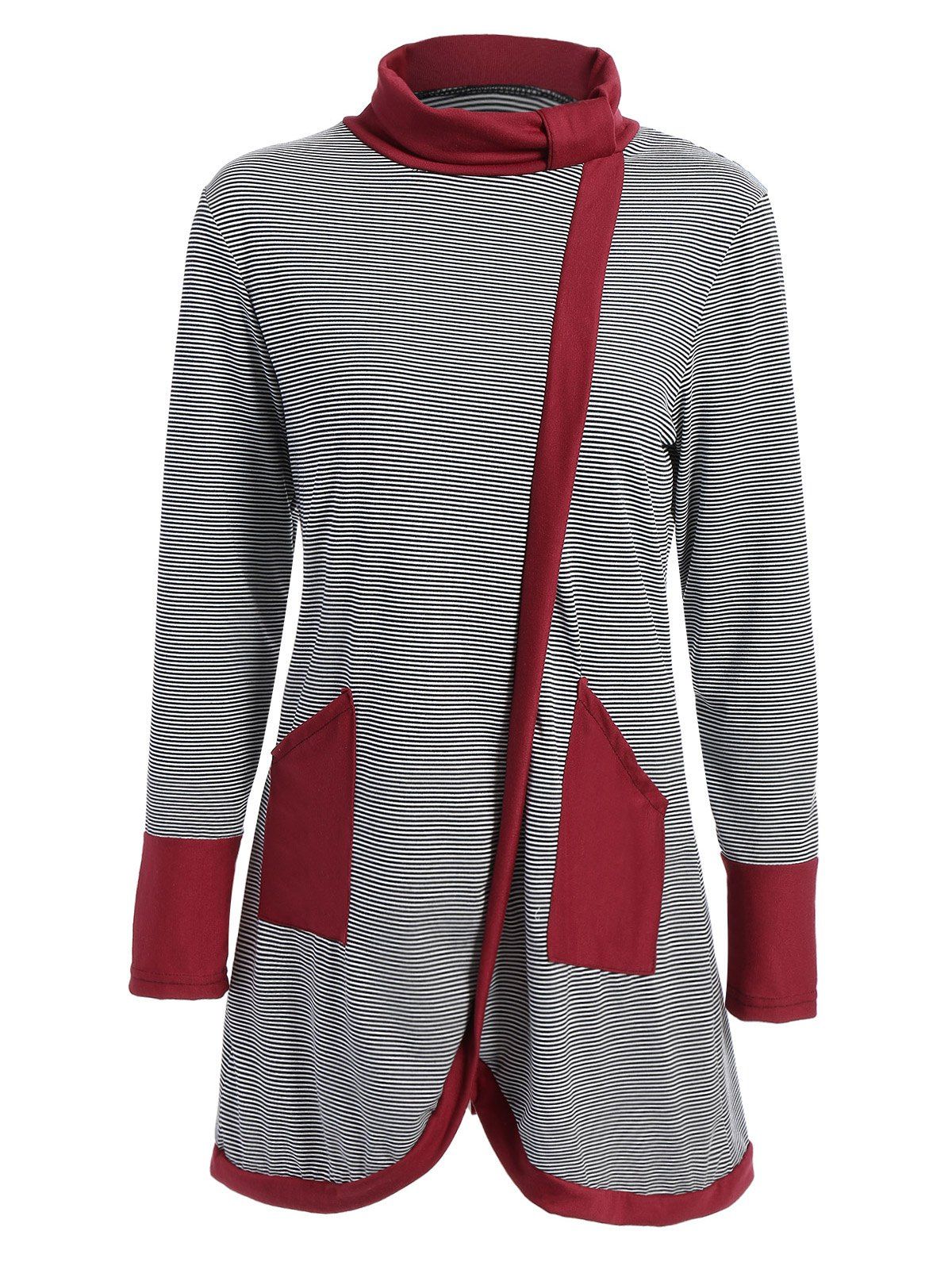 

Striped Contrast Panel Asymmetrical Tee, Red