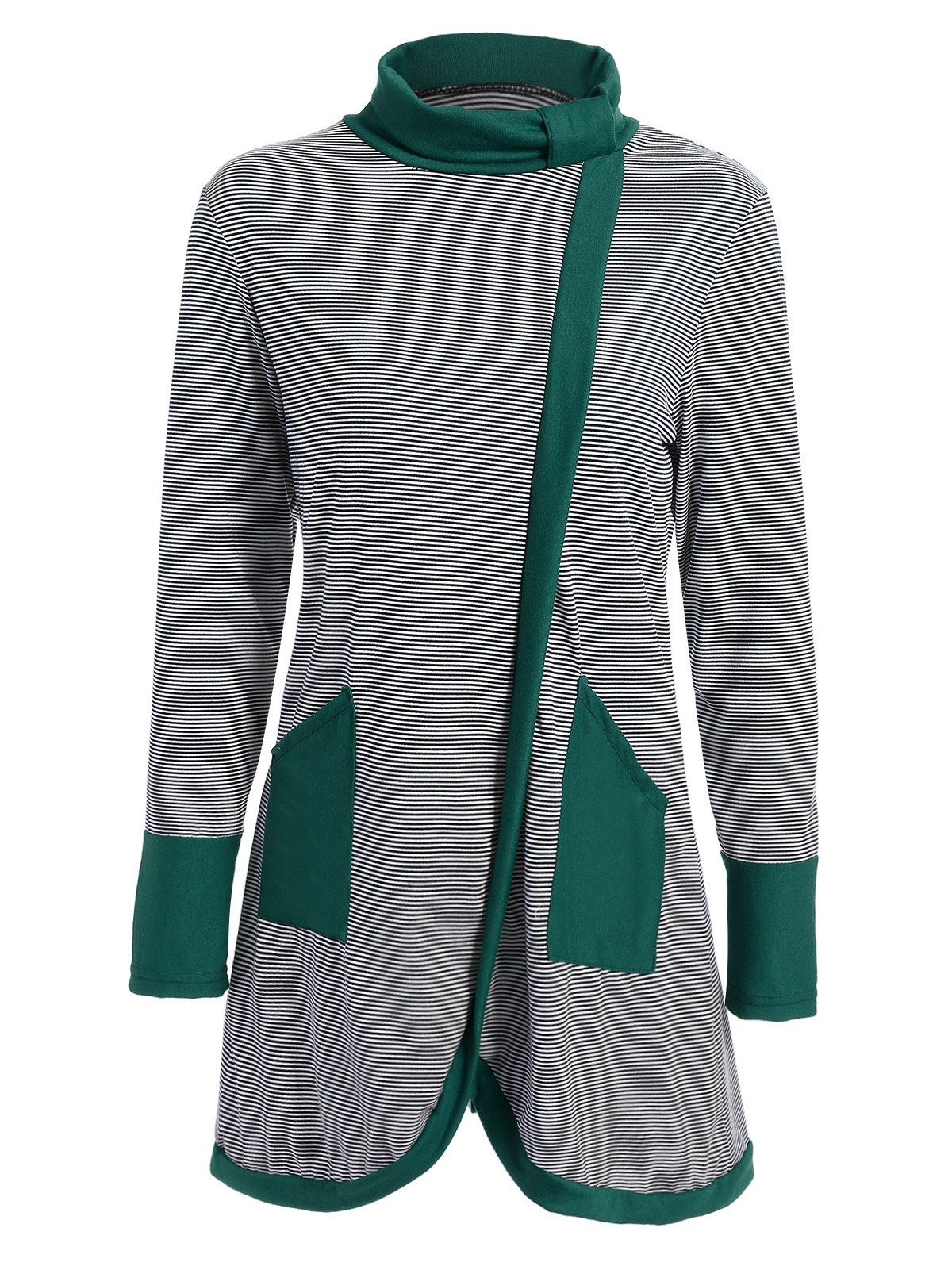 

Striped Contrast Panel Asymmetrical Tee, Green