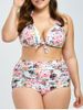 Plus Size Floral Print Halter Bikini Set -  