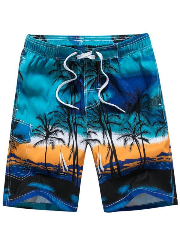 

3D Coconut Tree Print Board Shorts, Blue