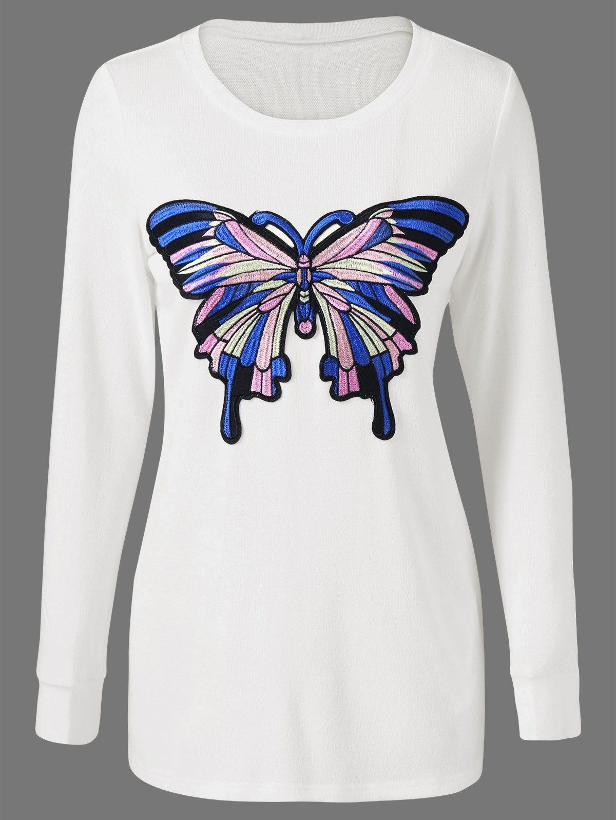 [60% OFF] Butterfly Embroidered Fitted Long Sleeve Top | Rosegal