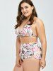 Plus Size Floral Print Halter Bikini Set -  