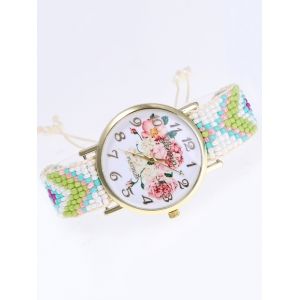 Montre en motif à fleurs avec une ceinture de perles