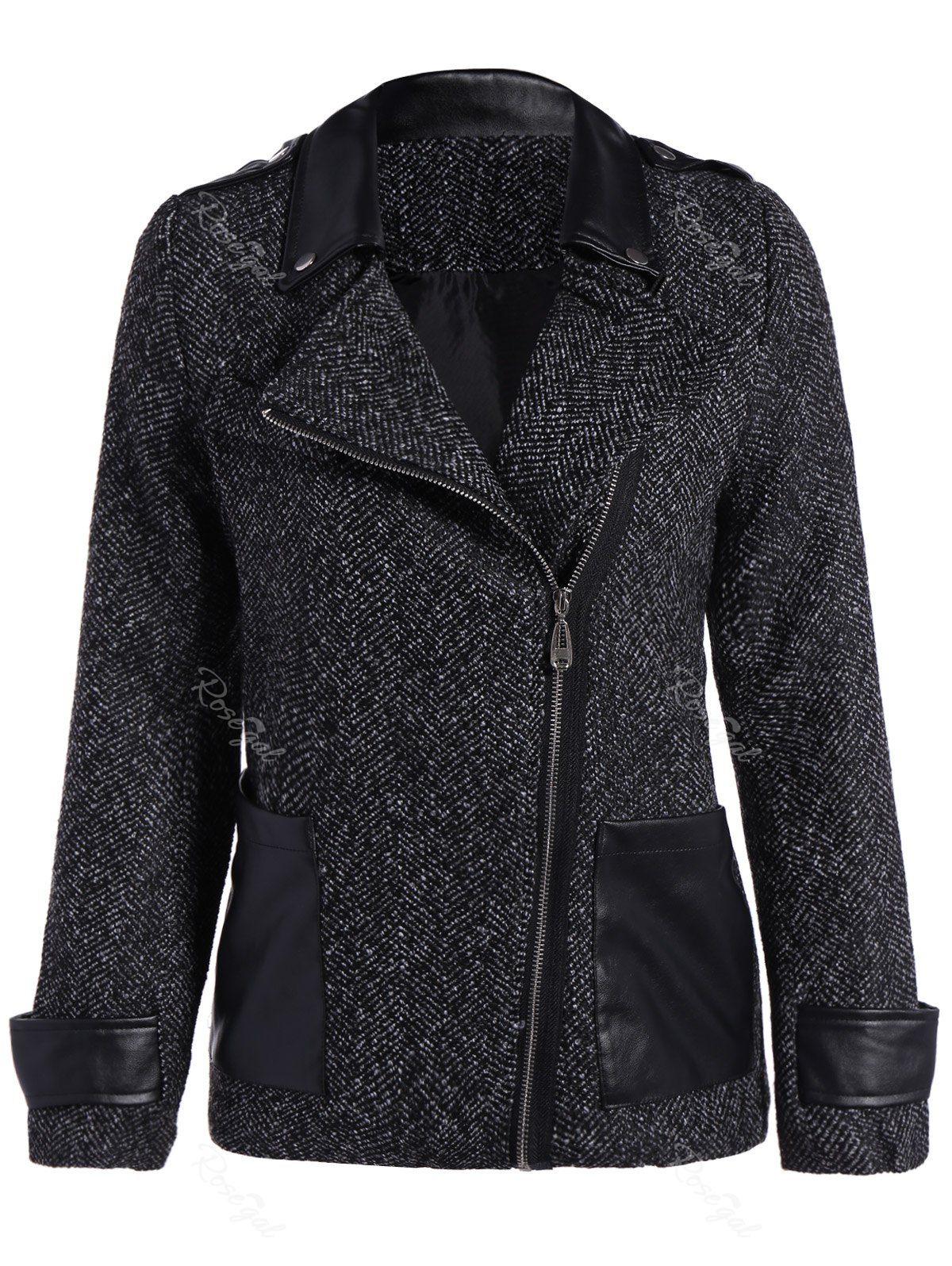 [14% OFF] Plus Size Panel Asymmetric Zip Tweed Jacket | Rosegal