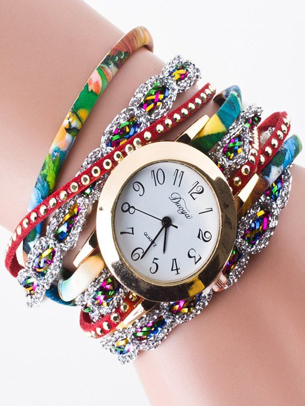 

Rhinestone Wrap Bracelet Watch, Red