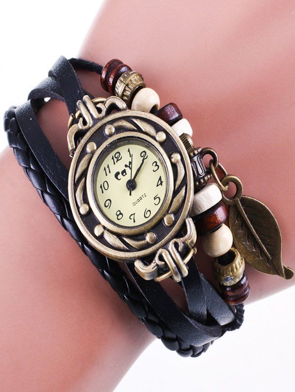 

Faux Leather Strand Bracelet Watch, Black