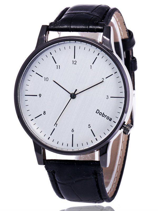 

Faux Leather Number Wrist Watch, White and black