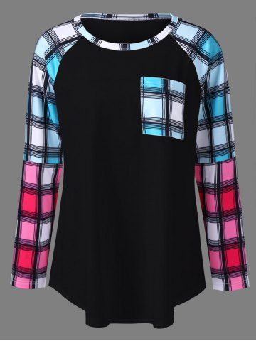 raglan shirt with plaid sleeves