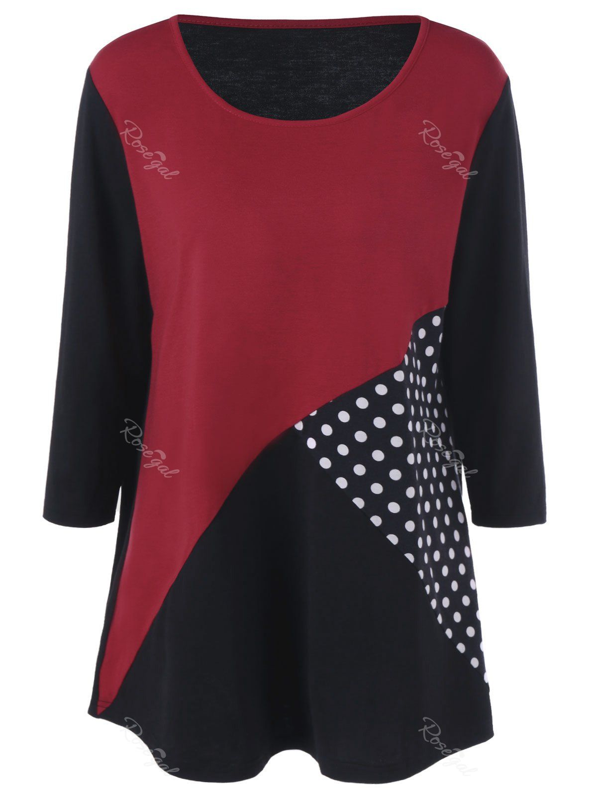 Black/white/red 2xl Plus Size Polka Dot Panel T-shirt | RoseGal.com