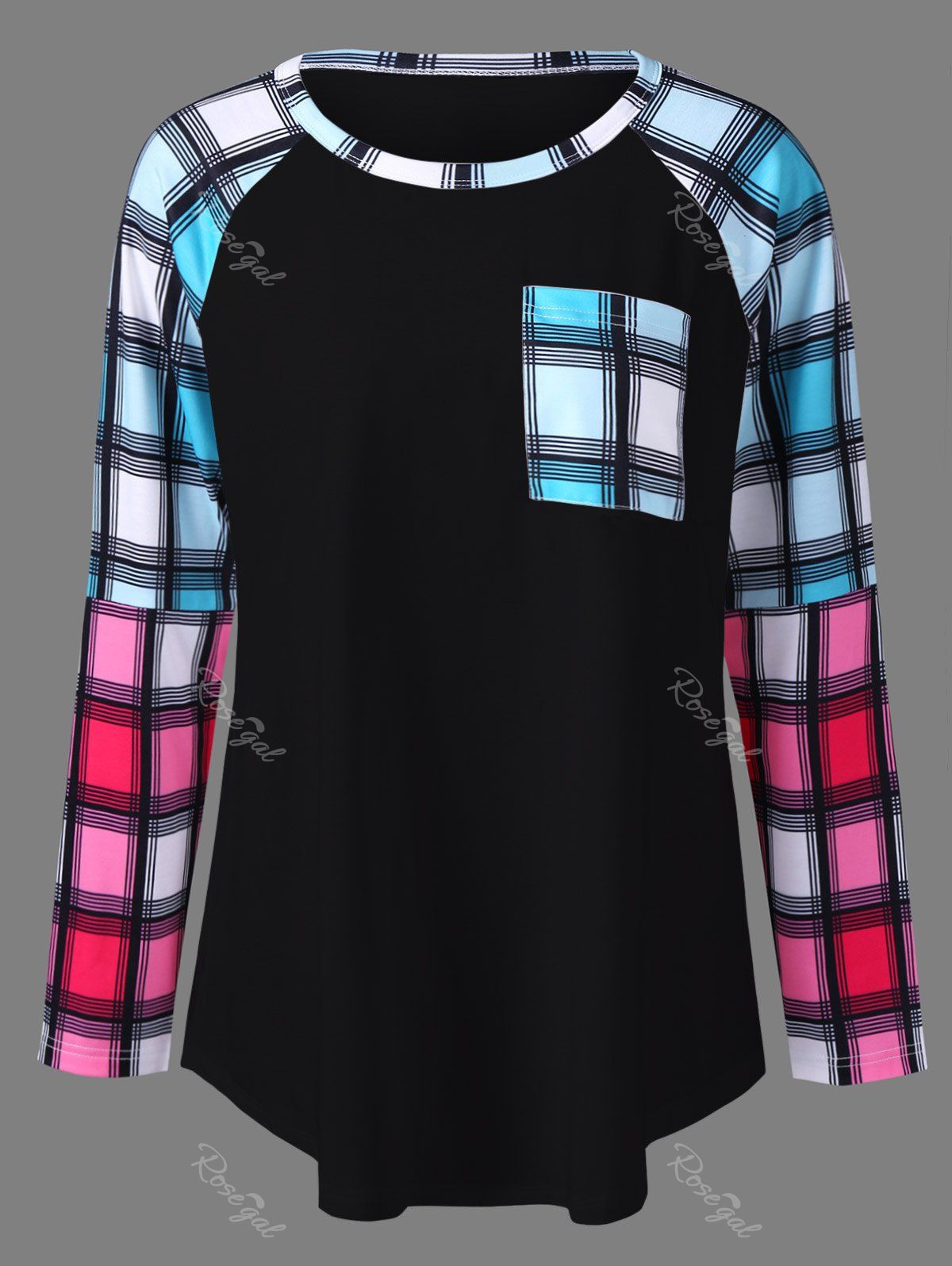 raglan shirt with plaid sleeves