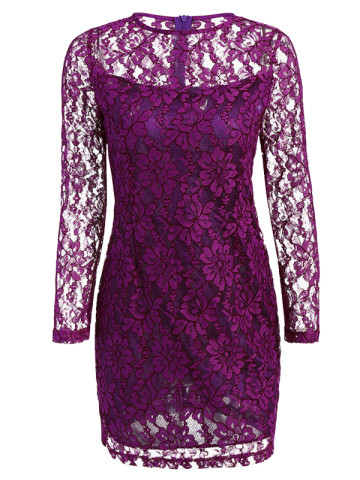 lace dress purple rosegal sheer floral cut