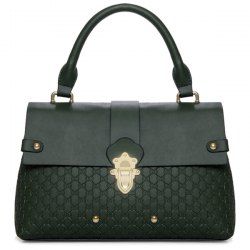 Textured Faux Leather Push Lock Handbag