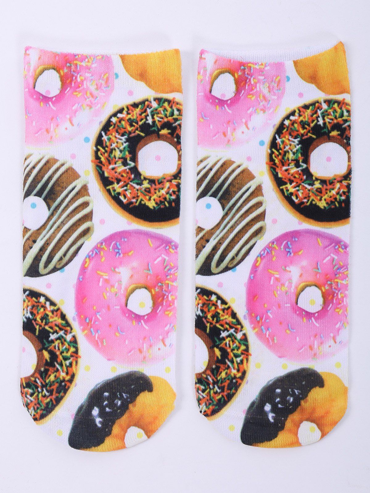 

One Side 3D Donuts Printed Crazy Ankle Socks, White