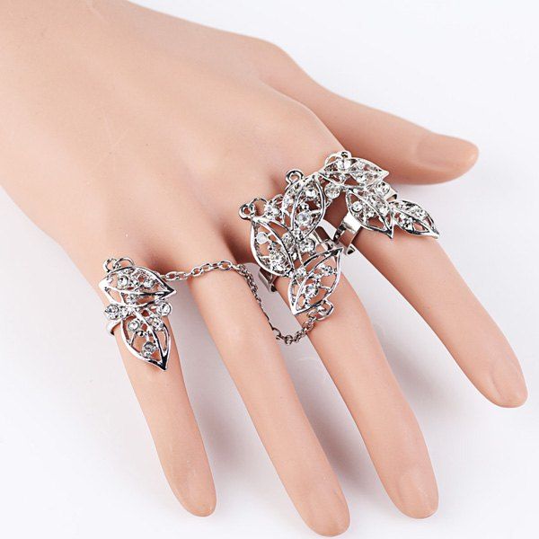 [20 OFF] Rhinestone Leaves Multi Finger Ring Set Rosegal