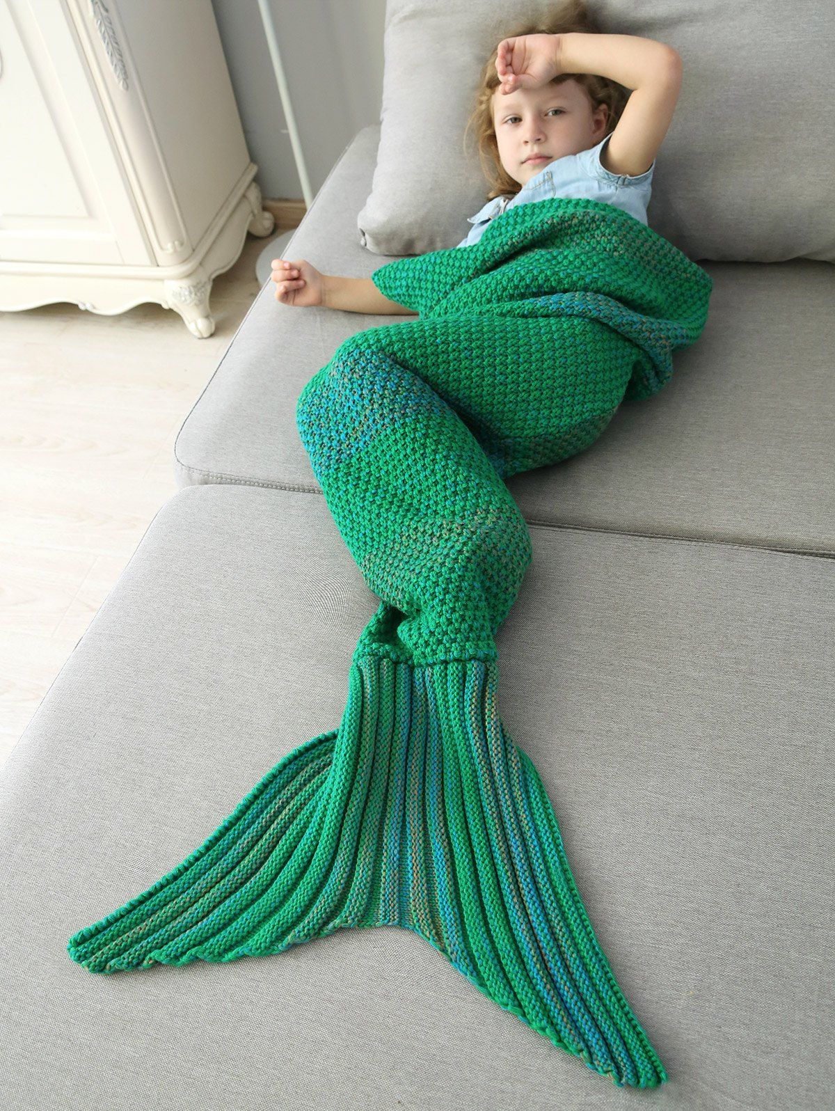 Online Winter Thicken Lengthen Color Block Sleeping Bag Wrap Kids Mermaid Blanket  
