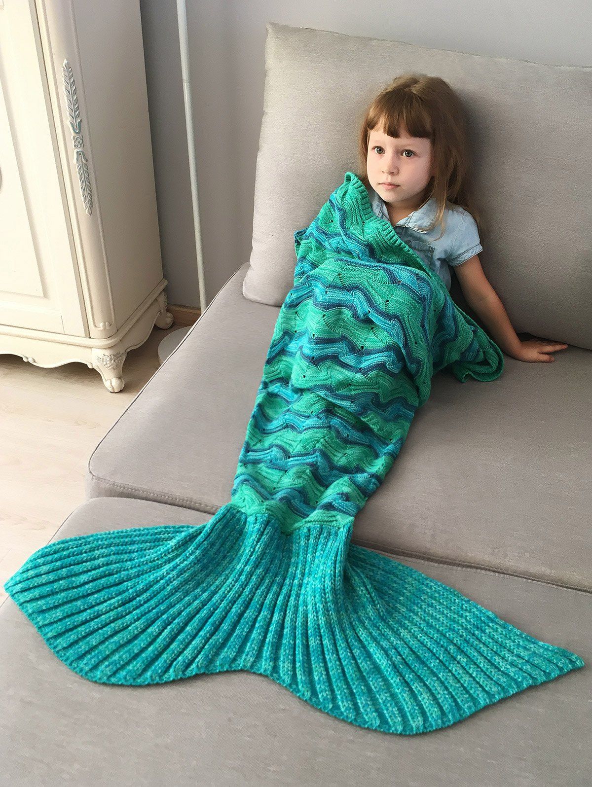 [67% OFF] Creek Striped Crochet Knit Mermaid Blanket Throw For Kids ...