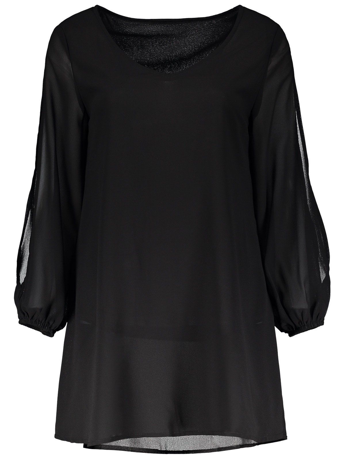 2018 Slit Sleeve Plain Chiffon Mini Dress In Black 2xl | Rosegal.com