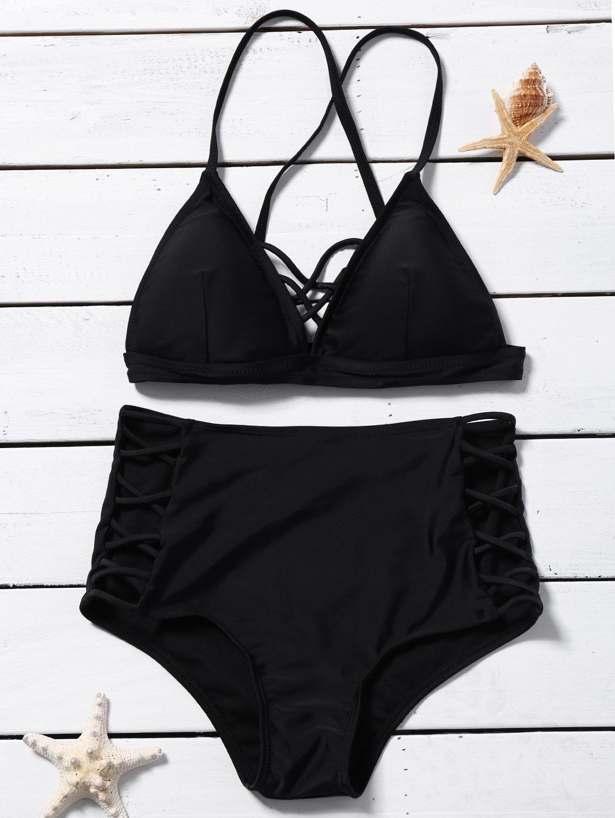 [13% OFF] Lace Up High Waisted Triangle Bikini Set | Rosegal