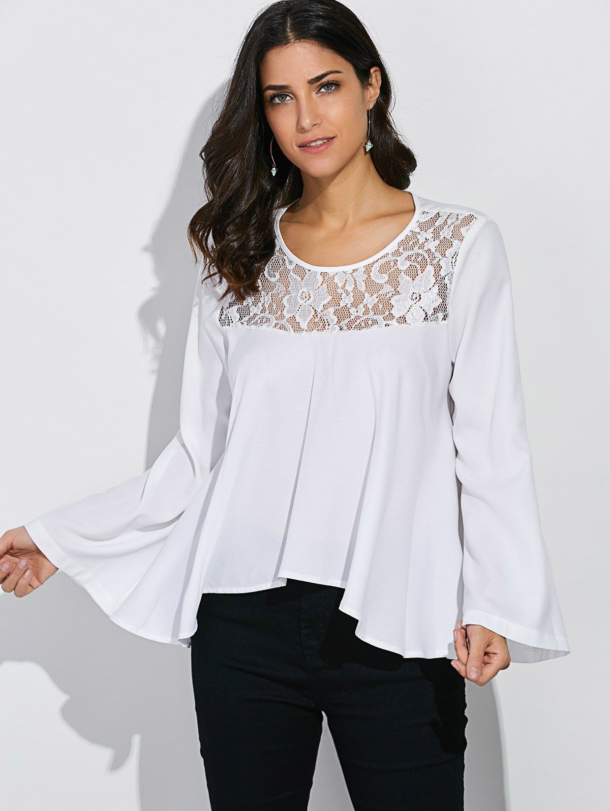 2019 lace panel plus size flutter sleeve blouse