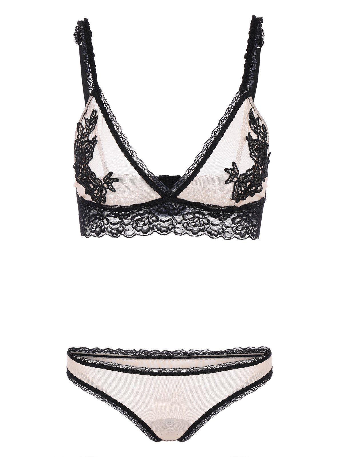 [10 OFF] SeeThrough Lace Trim Longline Bra Set Rosegal