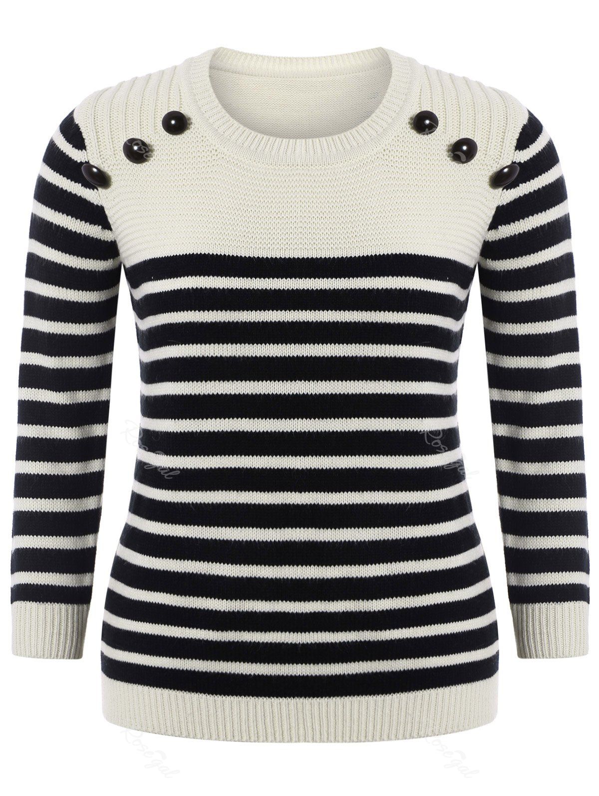 

Plus Size Long Sleeve Striped Sweater, Palomino