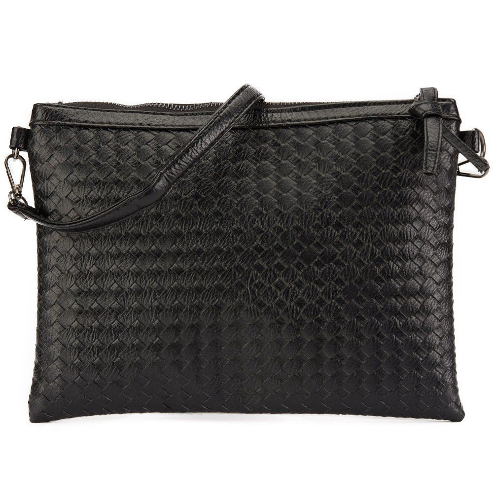 Black Woven Clutch Bag With Long Strap | RoseGal.com