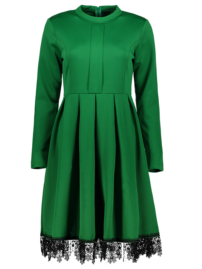 [89 OFF] Stand Collar Long Sleeves Lacework Dress Rosegal