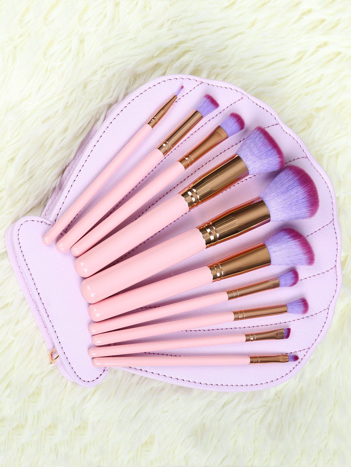 [44 OFF] 10 Pcs Makeup Brushes Set With Scallop Brush Bag Rosegal