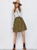 Button Up Belted Mini Skirt With Pockets -  