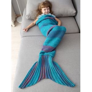 

Winter Thicken Lengthen Color Block Sleeping Bag Wrap Kids Mermaid Blanket, Blue/orange