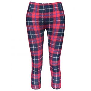 

Trendy Plaid Bodycon Elastic Waist Women's Leggings, Red